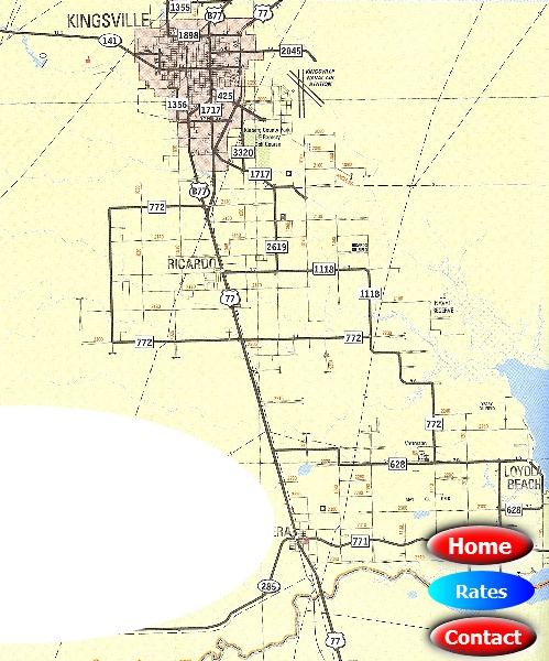 Map, Baffin Bay Inn, Loyola Beach, Riviera, Texas, Baffin Bay, Fishing, Hwy 77, FM 628, Kingsville 